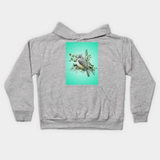 Grey Bird on Branch coral green Kids Hoodie